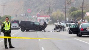 This image is of the actual accident, which took place on Pacific Coast Highway in Malibu. Photo Source: AP Photo/Ringo H.W. Chiu