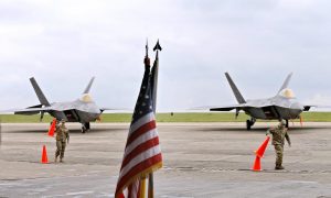 The F-22 Raptors landing at a Romanian airbase on Monday, April 25