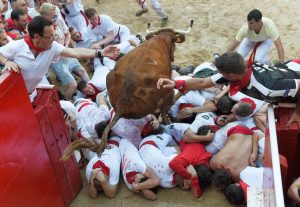 The legendary Running of the Bulls in Pamplona, Spain happened last week. This is a town where they let hundreds of bulls just run wild in the street and people run along with them trying not to get trampled and killed. And they say Americans are crazy?