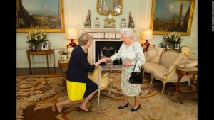 England's new Prime Minister, Theresa May, meets with the British Queen Elizabeth II so that the Queen can formally give her consent to May becoming the new prime minister.