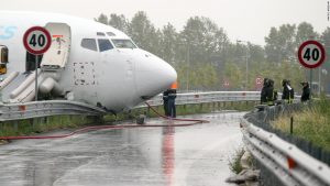 A giant cargo jet missed its runway and landed on a highway in Bergamo, Italy. Firefighters arrived on the scene and there was no reported injuries.