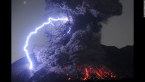 The magnificent mountain volcano of Mount Sahurajima erupted last week triggering a massive thunderstorm.