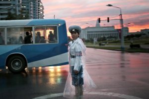 Afternoon drive time in the North Korean capital city of Pyongyang.