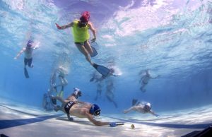 Underwater hockey, or Octopush, is played almost everywhere in the world and teams compete in the World Championships every year which is held in a different place every year. The teams have a small stick and try and maneuver a three pound puck into the opponents goal. The players use a snorkle to get air and to race on top of the water to get to the elusive puck. The sport has been around since 1980.